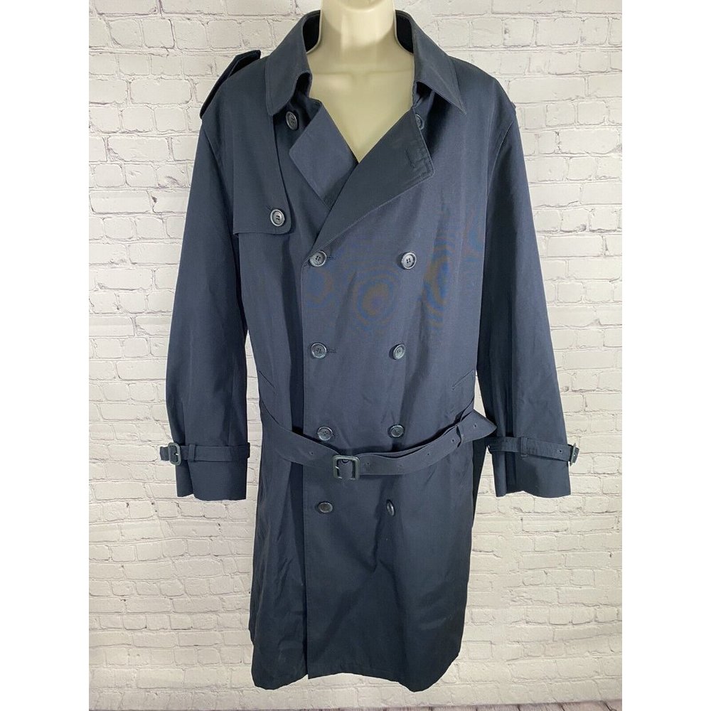 Oleg Cassini Vintage Navy Blue Double Breasted Collared Belted Coat Jacket 46R